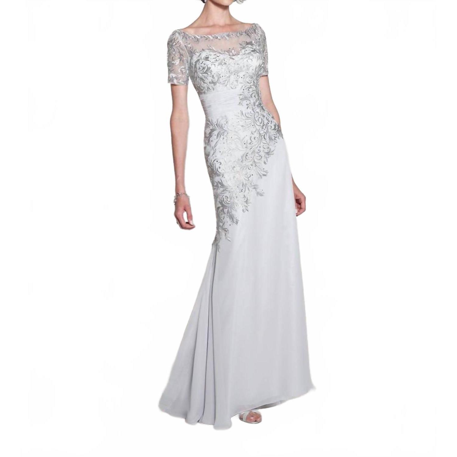 New Cameron Blake Chiffon Fit And Flare Dress In Silver